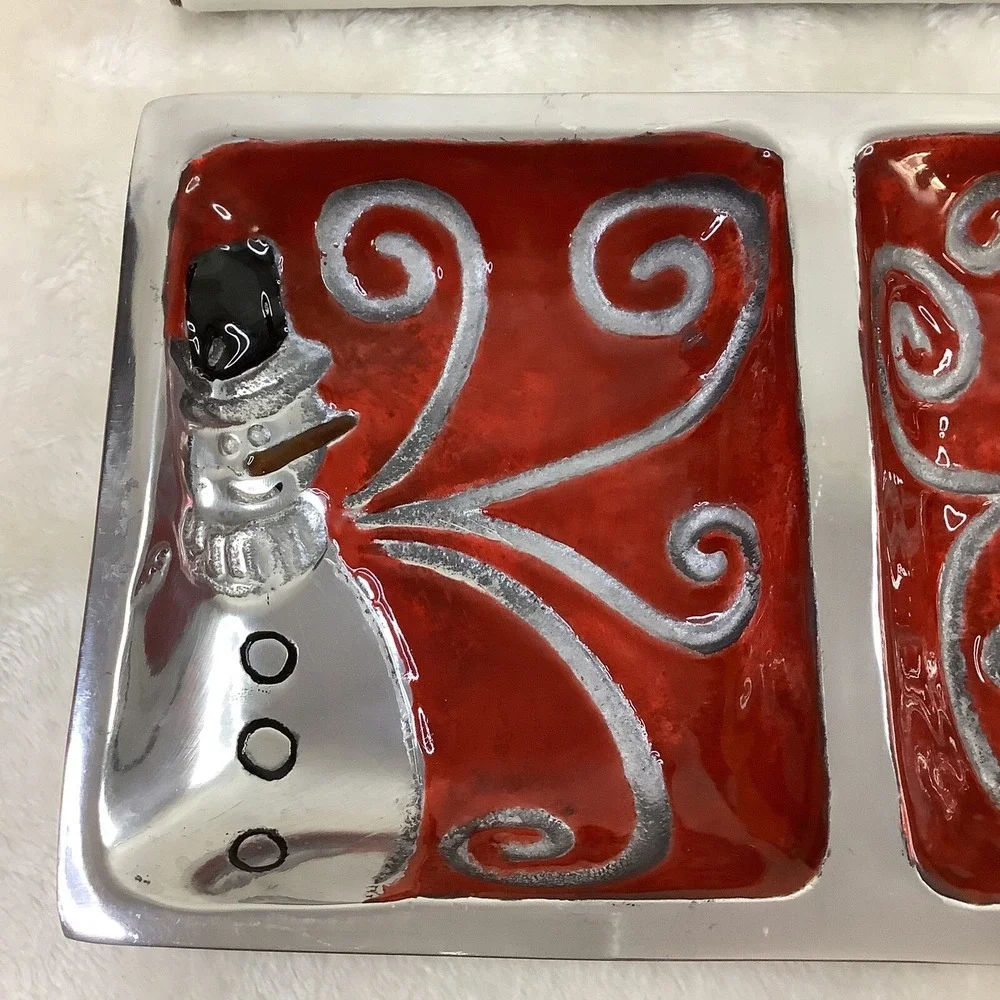 Vintage Belk 3 Section Snowman‎ Serving Dish Christmas